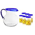 Cobalt Rocks Mexican Hand Blown Glass Pitcher & Glass Set, Mexico Drinking Pitcher & Glasses – Set of 6 Glasses + Carafe Recycled Glasses 14oz and Pitcher 84 Ounces, Lead-free, Toxin-Free (Cobalt)