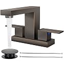 Cobbe Bathroom Faucets for Sink 3 Hole, Oil Rubbed Bronze Bathroom Sink Faucet Square 4 Inch Centerset with Pop-Up Drain, 2 Handle and 2 Supply Hoses, Lead-Free Stainless Steel for Vanity Rv
