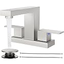 Cobbe Bathroom Faucets for Sink 3 Hole, Brushed Nickel Bathroom Sink Faucet Square 4 Inch Centerset with Pop-Up Drain, 2 Handle and 2 Supply Hoses, Lead-Free Stainless Steel for Vanity, Rv, Farmhouse