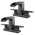 Cobbe Waterfall Bathroom Faucet, Matte Black 4 Inch Centerset, 2 Pack