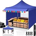 COBIZI 10x10 Pop Up Canopy Tent Heavy Duty with Sidewalls, Outdoor Commercial Canopy with Awning, Waterproof&amp;23 SF Extended Awning, Vendor Tent for Market, Party Events, Dark Blue