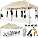 COBIZI 10x20 Heavy Duty Pop up Canopy Tent Without Sidewall Easy Up Commercial Outdoor Canopy Wedding Party Tents for Parties Wind &amp; Waterproof Gazebo with Roller Bag, Khaki(Frame Thickened)