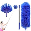 Cobweb Duster with Extension Pole, Spider Web Brush and Washable Ceiling Duster Kit, 15-100 Inch Long High Rigidity Handle Aluminum Telescoping Pole for Ceiling Fan, Furniture, Ceiling Corner (Blue)