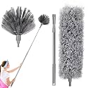 Cobweb Duster with Extension Pole, Spider Web Brush and Washable Ceiling Duster Kit, 15-100 Inch Long High Rigidity Handle Aluminum Telescoping Pole for Ceiling Fan, Furniture, Ceiling Corner (Grey)