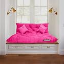 NEXTGO Tufted 3 Seater Floor Sofa Garden Balcony Outdoor Patio Shoe Bench Sitting Low Back Cushion (Sparkle Pink, Size L 122 X W 98 X H 10 CM)