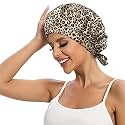 Cocheng 100% Mulberry Silk Bonnet for Sleeping Double Layer Silk Sleep Cap with Adjustable Tie Band 19 Momme Breathable &amp; Adjustable Hair Bonnet Leopard