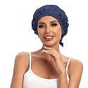Cocheng 100% Mulberry Silk Bonnet for Sleeping Double Layer Silk Sleep Cap with Tie Band 19 Momme Breathable Hair Bonnet Navy Blue