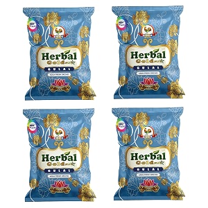 cock brand organic holi gulal colour - orchid - blue  herbal gold plus gulal  corn starch powder  holi colours organic powder - non toxic - eco friendly - easy to remove color pack of 4