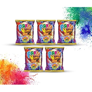 cock brand party shimmer gulal multicolour pack of 5  100 natural and herbal gulal  colour powder with natural glitters  shining gulal for more fun holi celebration