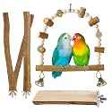 Cockatiel Toys Wooden Perch 4 Pack, Bird Cage Natural Platform Hammock Swing Perches for Parakeets Budgie Conures Medium Parrots Hamster