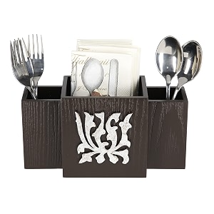 cocktail decorative wooden mdf spoon stand cutlery holder spoon holder for dining table multifunctional organizer stand for kitchen tableware storage box 3 sections brown f-silver