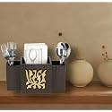 COCKTAIL Decorative Wooden MDF Spoon Stand, Cutlery Holder, Spoon holder for Dining Table, Multifunctional organizer Stand for Kitchen, Tableware Storage Box 3 Sections, Brown (F-GOLD)