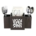 COCKTAIL Decorative Wooden MDF Spoon Stand, Cutlery Holder, Spoon holder for Dining Table, Multifunctional organizer Stand for Kitchen, Tableware Storage Box 3 Sections, Brown (F-SILVER)