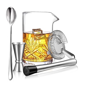 cocktail mixing glass set homestia 600 ml crystal mixing glass bartender kit 5 piece bar mixing glass old fashioned cocktail kit with strainer muddler spoon jigger cocktail mixer for home bar
