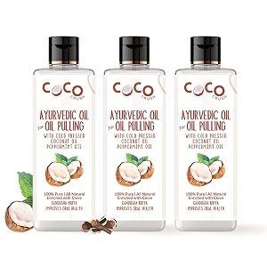 coco crush ayurvedic coconut oil for oil pulling cold-pressed amp virgin  healthy teeth - coconut oil peppermint oil clove oil  fresh breath amp healthy gums 600 ml 3  200ml