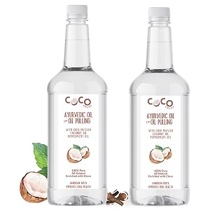 coco crush ayurvedic coconut oil pulling blend with virgin coconut oil peppermint oil amp clove oil  cold-pressed amp virgin  oral care for fresh breath amp healthy gums teeth 1l 2  500ml