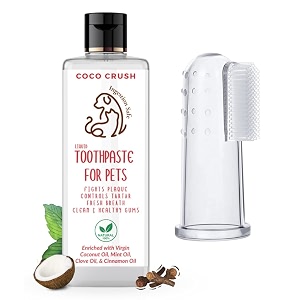 coco crush natural liquid pet toothpaste amp finger toothbrushclovepeppermintamp cinnamon flavourfights plaque amp tartaringestion safefor dogscatspuppieskittens 50ml - manualadultkid1 count