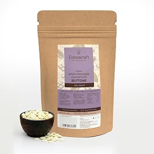 cocoacraft 33 white chocolate couverture buttons 1kg  gourmet  handmade artisanal couverture chocolate from kerala  used for baking and decoration