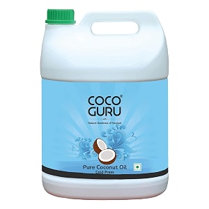 cocoguru cold pressed coconut oil - can 5 kgs 55 litres  edible coconut oil  for cooking deep frying hair skin baby massage amp oil pulling  pure amp unrefined natural double filtered  keto diet
