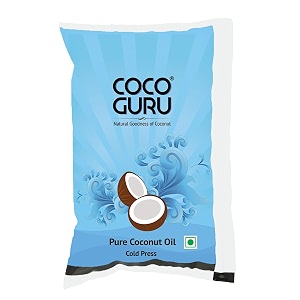 cocoguru cold pressed coconut oil - pouch 1 litre  edible coconut oil  for cooking deep frying hair skin baby massage amp oil pulling  pure amp unrefined natural double filtered  keto diet