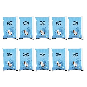 cocoguru cold pressed coconut oil - pouch 1 litre pack of 10  edible coconut oil  for cooking deep frying hair skin baby massage amp oil pulling  pure amp unrefined natural double filtered  keto diet