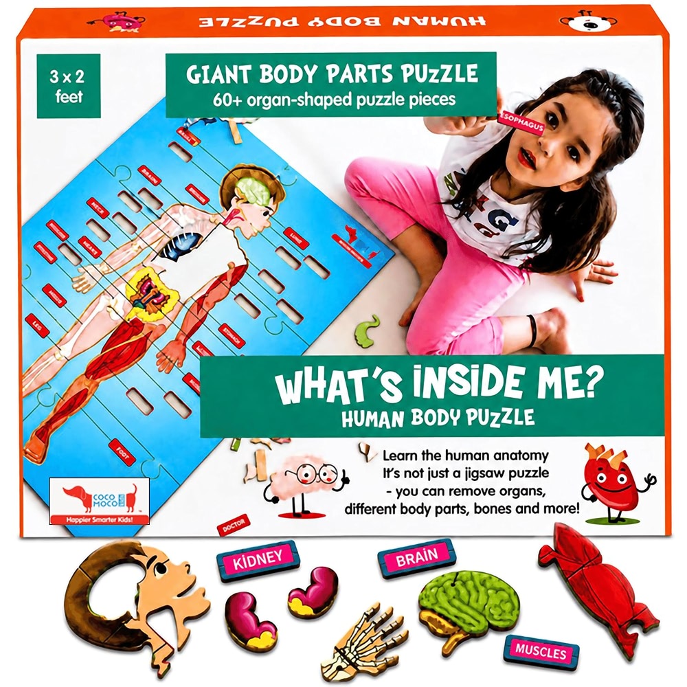 CocoMoco Human Body Parts Puzzle for Kids - Giant Shape Cut Wooden ...