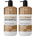 Coconut Shampoo and Conditioner Set - Sulfate Free, Deep Moisturizing, Hydrating, Anti Frizz Formula for Women and Men - Professional Salon Grade - Dry, Damaged Hair Care Products 16 Fl Oz (Set of 2)