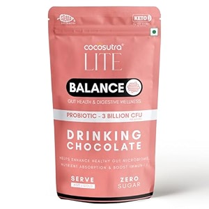 cocosutra balance sugar free drinking chocolate mix  gut health amp digestive wellness  boosts immunity  good bacteria support  keto friendly  enjoy hot or cold  200 g