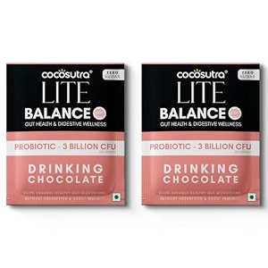 cocosutra lite  balance - sugar free drinking chocolate mix - trial pack  gut health amp digestive wellness  keto friendly  enjoy hot or cold  2 sachets  20g each