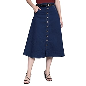 Codaisy Women Knee Length Denim A-Line Blue