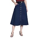 Codaisy Women Knee Length Denim A-Line Blue