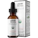 Codeage Liquid D3+K2 Vitamins USDA Organic - Vitamin D3 2000 IU, Vitamin K2 (MK4 & MK7) Liquid Drops - Immune Support - Unflavored - Organic MCT Oil - Non-GMO - 1 fl oz