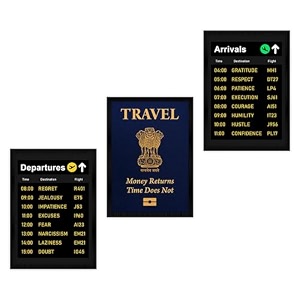 travel boarding schedule and passport poster frames - pack of 3  8 x 12cm a4 size  aesthetic artwork framed posters  framed posters for living room bedroom home and office