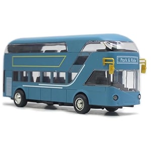 double decker bus toys for kids - diecast metal london bus with light music and openable doors pull back collection bus toys for kids - blue