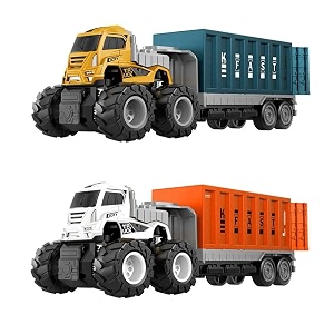 set of 2 truck toys diecast alloy logistic transportation big truck toys with friction powered miniature toy for kids boys and girls best gift