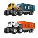 Set of 2 Truck Toys Diecast Alloy Logistic Transportation Big Truck Toys with Friction Powered Miniature Toy for Kids Boys and Girls Best Gift
