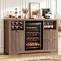 Coffee Bar Cabinet with Fridge Space, 53"Wine Cabinets with Storage Drawer