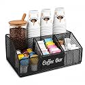 Coffee Bar Organizer for Accessories, Metal Station for Countertop, 5 Compartments Coffee Pod Holder, Black Wire Syrup Stand, Tea Condiment Organizer and Storage for Decor
