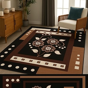 Coffee Brown Floral Multi Design 6x8 Feet