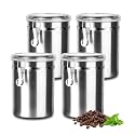 Coffee Canister 4 Pcs Stainless Steel Food Container with Clear Lids Airtight Container Stackable Canisters Kitchen Pantry Storage for Cereal, Snacks, Candy, Herbs, Spices, Sugar, Tea (1.8L Silver-4)