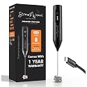 Coffee Frother Electric with Double Whisk | C Type Rechargeable Coffee Maker Machine for Home | 1 Year Warranty | Free Coffee Blender Recipe Book | Big Battery 1 Charge = 15 Days Use
