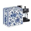 Coffee Maker Cover – Dust Protection Stain Resistant Washable Appliance Cover Kitchen Decoration Gifts For Coffee Lovers Blue White Floral Pattern