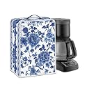 Coffee Maker Cover – Dust Protection Stain Resistant Washable Appliance Cover Kitchen Decoration Gifts For Coffee Lovers Blue White Floral Pattern