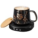 Coffee Mug Warmer &amp; Best MOM Ever Mug Set, Electric Coffee Cup Warmer for Desk 8H Auto Shut Off, Tea Beverage Coffee Warmer with 4 Temperature Setting, Women Mother Birthday Mom Gift from Daughter Son