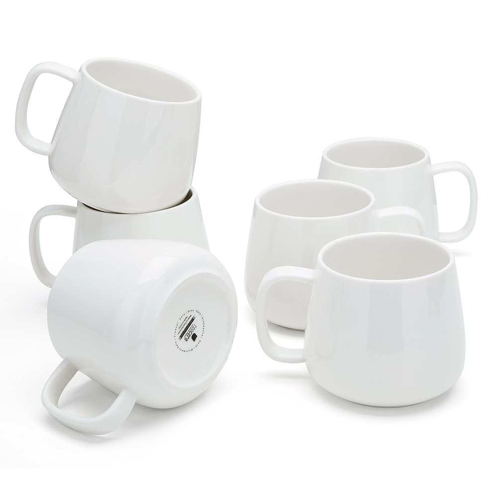 Coffee Mugs Set of 6-12oz Chip-Resistant Ceramic Cups with Ergonomic ...
