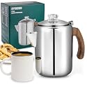 APOXCON Coffee Percolator Pot with Solid Wood Handle Stainless Steel(8 Cup)