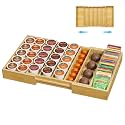 Coffee Pod Holder Drawer, Bamboo K Cup Holder Compatible with Nespresso Vertuo Capsules, 25-45 K Cup drawer organizer for Coffee Station Home Office and Kitchen (Bamboo)