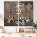Coffee Theme Brown Kitchen Curtains Country Vintage Rustic Modern Latte Small Short Cafe Window Curtains Farmhouse Retro Bathroom Window Drapes Treatment Tier Curtains 2 Panels (27.5x39 Inch)