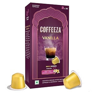 coffeeza vanilla flavoured coffee capsules intensity - 6  aluminium coffee pods 100 arabica  box of 1 10 capsules