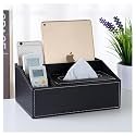 COI Multifunctional Tissue Box Holder with Stationery, Remote Control Box - Stylish and Elegant Home, Office Napkin Desktop Holder, Desk Storage (Black)